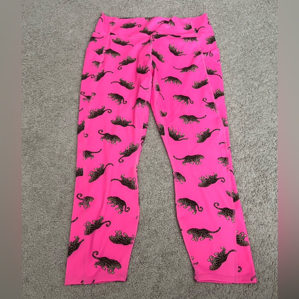 Fabletics PureLuxe Pink Leopard Leggings edgy neon statement Y2K Athleisure XL